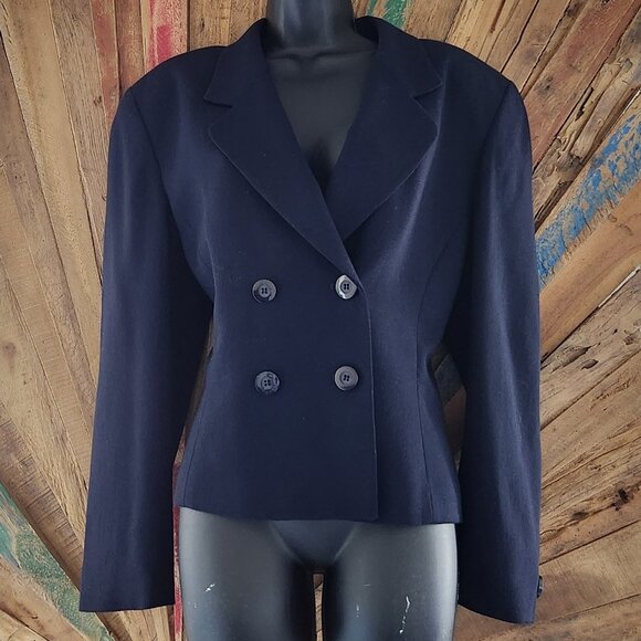 Dior strong shoulder fitted pure wool midnight blue jacket/blazer Sz 14 - Picture 2 of 10